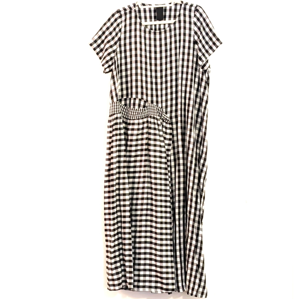 Kedem Black Gingham Maxi Dress – Sculptural Oversized Silhouette – Size 1